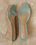 Summer New Mid-heeled 6.5CM Transparent Sequined Slippers Women Platform Sole Wedges Sandals Women Comfortable Beach