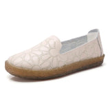Summer Beach Woman embroidered Flats Leather Shoes Slip On Flats Comfort Women
