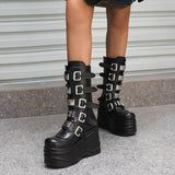 Size 44 High Heeled Women Boots Buckle Thick Bottom Zipper Platform Shoes For Woman Punk Gothic Casual Motorcycle
