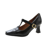 Breakj Retro Single Shoes 2024 Spring And Autumn New Women's Shoes Square Head Mary Jane Shoes Fashion Matching Color Matching Buckle High