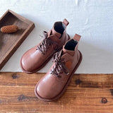 Leather Women Boots Mori Girl Literary Retro Lace-up Ankle Boots Original Handmade Soft Sole Comfort Flat Short