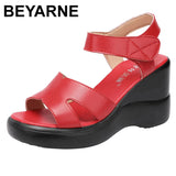 Wedges Heel 8cm High Heel Velcro Sandals Ladies 2021 Summer New Platform Large Model Catwalk Red Sandals Size