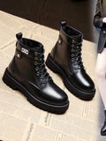 Winter Combat Boots Women 2023 Fashion Punk Gothic Ankle Boots Fur PU Leather Black Platform Short Boots Female
