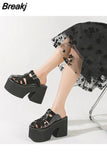Thick Heels Platform Sandals For Women 2023 European Style Ankle Buckle Sandals Comfy Walking Lady Sandals