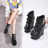 New Winter Muffin Bottom Short Tube Boots Thick Bottom Heightening Wedges Heels Women's Shoes Slope Heel Plush