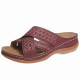 Retro Embroidery Wedges Slippers Women Summer 2022 Cross Strap Open Toe Beach Sandals Woman Plus Size Platform