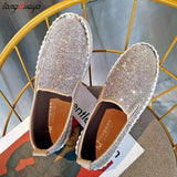 pink Luxury Women Flats Rhinestone Sewing Platform Loafers Slip on Sewing Shallow Fashion Casual Shoes Ladies