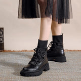 Autumn Winter Women's Boots Black White Ankle Boots Knit Leather Short Booties Woman Fall Shoes Punk Goth