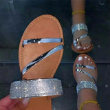 Summer Women's Shoes Plus Size 43 Fashion Glossy Rhinestone Sandals Slippers Female Summer Outdoor Casual Flat