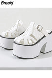 Thick Heels Platform Sandals For Women 2023 European Style Ankle Buckle Sandals Comfy Walking Lady Sandals