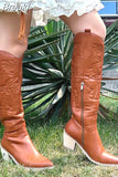Western Boots 2023 Hot Fashion Pointed Toe Embroidery Vintage Style Country Knee-high Boots Retro Dress Comfort