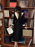 Black 2 Piece Dress Set Office Lady Long Sleeve Short Blazers + Elegant Slim Midi Skirt Woman Korean Suit 2023