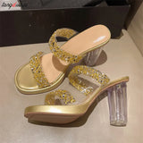 sequins Slippers Women summer new Sexy transparent heel open toe slippers Women Fashion Casual Slippers Large size