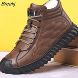 Men's Snow Boots Winter Plush Warm Cotton Shoes Lace-up Non-slip Male Ankle Boots Waterproof Furry Men Leather Casual