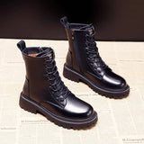 Boots Winter New Boots Women's Shoes Fashion Round Head Leather Ankle Boots 2021 Black Boots Comfortable