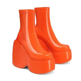 Furtado 2022 Women's wedges Boots 6cm Platform squareToe strange style 14cm Height Short ankle Boots red stretch boots
