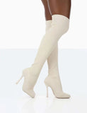 Autumn and Winter New Stiletto High-heeled Over-the-knee Boots Flying Woven Elastic Wool Sleeve Square Head Women's