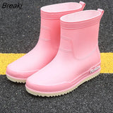 Boots Women Ankle Shoes Waterproof Rain Rubber Shoes for Rain Day 2023 New Slip on Female Short Boots Solid Warm