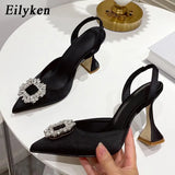 Fashion Brand Women Pumps Crystal Slingback Summer Pointed Toe Comfortable Triangle Heeled Party Wedding Bride