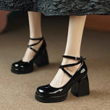 Retro Cross-Tie Pumps Spring Elegant Mary Janes Round Toe Shoes Ladies Fashion Sweet Lolita Shoes wedding party