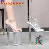 Women Summer Shoes 2023 New Waterproof Clear Platform Sandals Glow Super High Heels 26cm Thin Heels Female Party