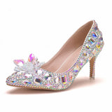 Quee Cinderella Glass Slipper Sexy 7cm Pointed High-Heels Rhinestone Sequins Bridesmaid Wedding
