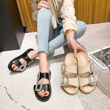 Buckle Band Shoes Summer Woman Crystal Slippers Casual Outdoor Slides Comfy Flat Sandals Women Flipflops Plus Size