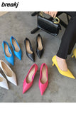 Spring Shoes Women Thin Heels Pumps Elegant Pointed Toe Deep V Design Shallow Dress Shoes Party Wedding Candy Colors