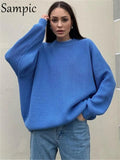 Pullover Y2K O Neck Sweater Women 2021 Autumn Winter Fashion Oversized Knitted Casual Basic Loose Sweater Tops