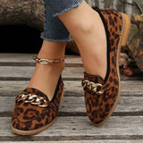 Fashion Leopard Flat Shoes Women Quality Metal Slip on Loafers Shoes Ladies Flats Mocassins Big Size 43 Zapatillas