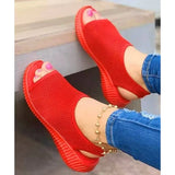 Women 2023 Summer Solid Color Flying Weave Sandals Open Toe Wedges Shoes Platform Slip-On Light Weight Casual Ladies
