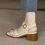 Vintage Women Sandals Thick High Heels Summer Open Toe Temperament Pumps Elegant Square Toe Office Ladies Shoes