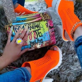 Women New Mesh Thick-heeled Fish Mouth Round-headed Large Size Fashion High Heels Women Outdoor All-match