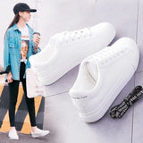 White Shoes 2023 Spring And Autumn New Korean Version Of Women's Board Shoes Students Flat Casual Single Shoes Round Head Tie Women's Shoes