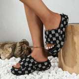 Female Summer 2023 New Color Plaid One-Word Slippers Thick Cloth Face