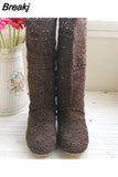 Summer 2023 New Mesh Shoes Lace Low Heels Crochet Boots Beige Fashion Hollow Out Mid Calf Women's Boot Large Size 34