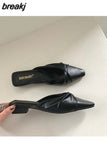 Women Slippers 2023 French Gentle Pleated Lazy Mule Drag Square Toe Flat Heels Brand Sandals Casual Slides Summer Shoes
