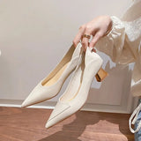 for Women 2023 Office Ladies Summer Footwear Comfortable and Elegant Pointed Toe White with Medium Heels on Offer