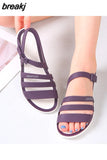 Summer Women Fashion Jelly Sandals Low Heel Peep Toe Shallow Slides Casual Beach Outdoor Female Ladies Slipper