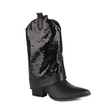 Size 48 Cowboy Design Ankle Boots Women Cowgirl Slip On Pointed Toe Booties Winter Shoes High Heels Fashion Winter