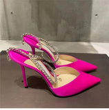 Kmeioo Elegant Wedding Shoes Woman Ankle Strap Sandals Jewel Thin Heels Brideshoes Pointed Toe High Heels Slingback