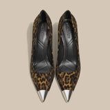 Breakj New Small Design Metallic Iron Head Leopard Tip High Heel Shoes Shallow 10 Cm Fine Heel Single Shoes