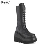 fashion platform boots chunky heel wedges mid calf casual brand thick bottom winter shoes woman сапоги женские