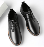 Leather Shoes Men's Lace-up Business Formal Wear Oxford Cloth Solid Color Wedding Office Men's Flat Shoes