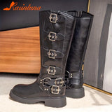 High Heels Women Mid Calf Boots 2023 Hot Punk Gothic Knee High Motorcycles Boots Buckle Comfy Walking Boots Autumn