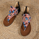 Breakj Size Sandals Women Popular Summer New Clip Toe Print Flat Sandals Women's Back Zipper Women
