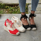 Women's Espadrille Ankle Strap Wedges Sandals Ladies Slippers 2023 Summer Woman Flax Hemp Canvas Casual Pumps Shoes