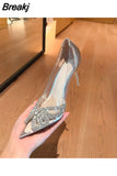 Summer New Women's Fashion Pointed Transparent PVC Rhinestone Wrapped Back Buckle High Heel Sandals Banquet
