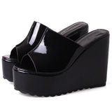 INS Hot Sale Ladies Pumps Solid Slip On Open Toe Platform Sandals Women Wedges Casual Concise Outside Shoes