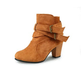 Chunky Heel Women Boots Retro Ankle Boots belt buckle Female Shoes vintage Round Toe Casual High Heels